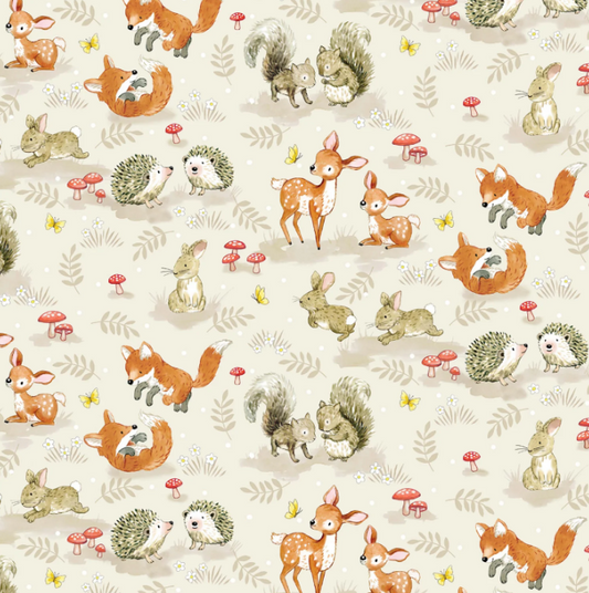 44"  - Michael Miller  -"Woodland Animals" Cream - 100% Cotton