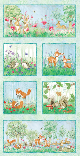 Panel -Michael Miller - "Mist Woodland Panel" - 100% Cotton Quilt Panel  24"x44"