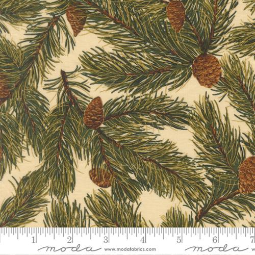 44"  - Moda -  "Merry Manor Metallic"  Christmas Pine Cones-Cream -  100% Cotton