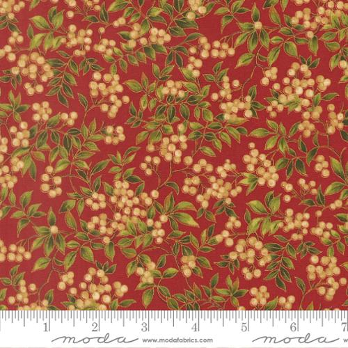 44"  - Moda -  "Merry Manor Metallic"  Hollyberry Christmas Berries - Crimson -  100% Cotton