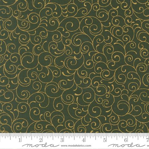 44"  - Moda -  "Merry Manor Metallic"  Swirls - Evergreen -  100% Cotton