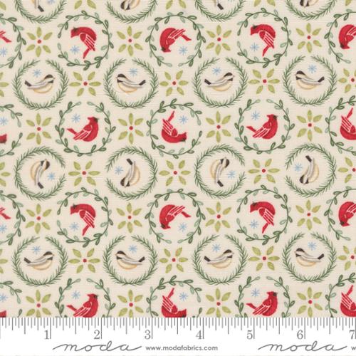 44"  - Moda -  "When Snow Falls"  - Tiny Birds in Wreaths -  100% Cotton
