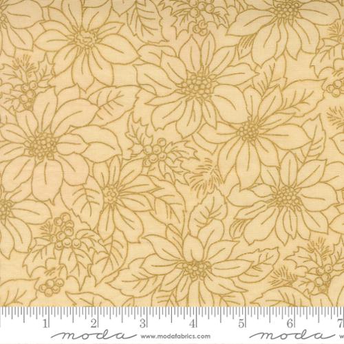 44"  - Moda -  "Merry Manor Metallic"  -Poinsettia Blooms Florals Damask - Cream -  100% Cotton