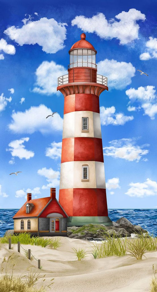 Panel -Timeless Treasures - "Lighthouse" - 100% Cotton Quilt Panel  24"x44"