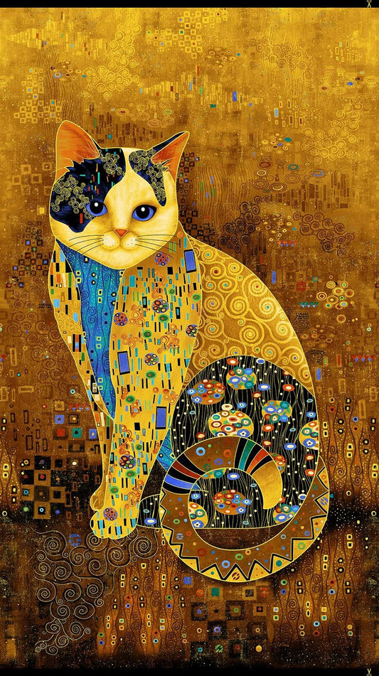 Panel - Timeless Treasures - "Golden Bejeweled Cat"-22wx44l-100%-cotton