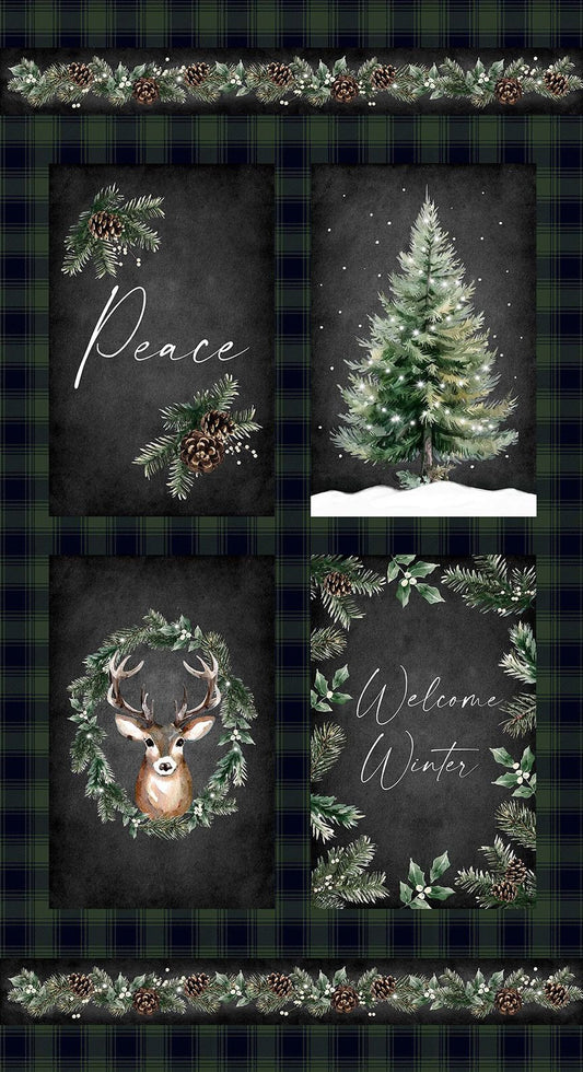 44"  - Timeless Treasures -  Welcome Winter Panel "Hunter" -  100% Cotton 44"x24"