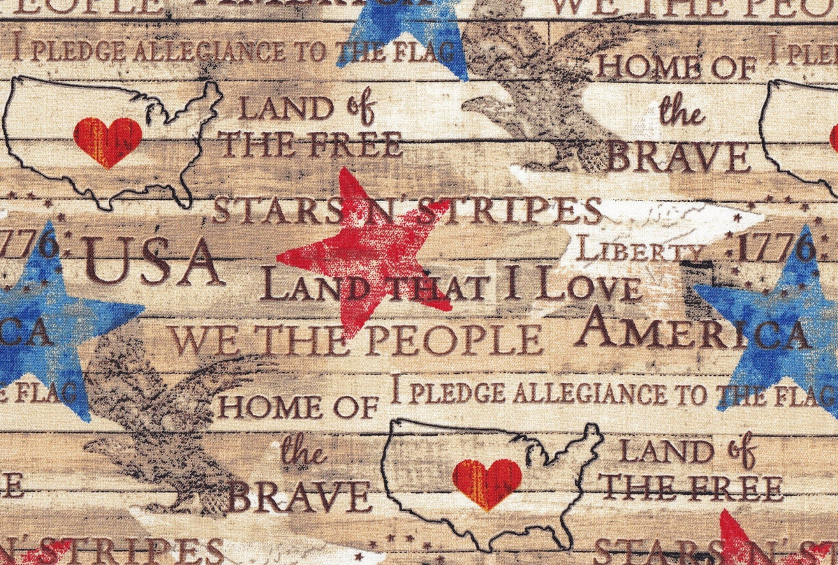 44"  - Americana Words on Wood -  100% Cotton