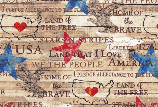 44"  - Americana Words on Wood -  100% Cotton