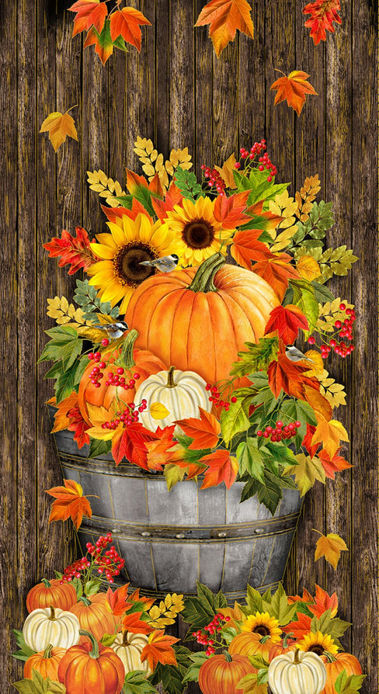 Panel -Timeless Treasures - "Brown Harvest Floral Metallic" - 100% Cotton Quilt Panel  24"x44"