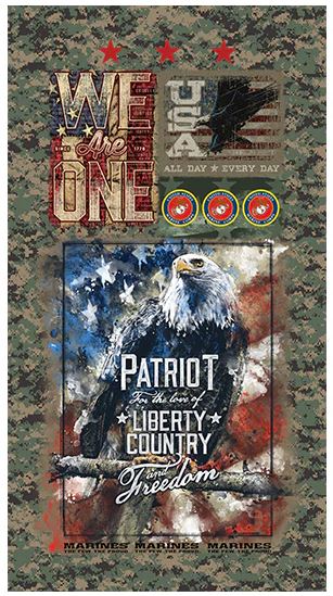 Panel -Sykel Fabrics - Marine Corp - We Are One Panel - 100% Cotton Quilt Panel 18"x42"