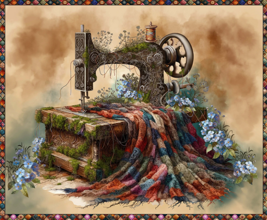 Panel -Blank Quilting - "Vintage Sewing Machine" - 100% Cotton Quilt Panel  36"x44"