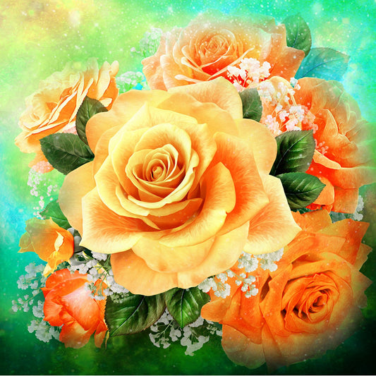 Panel -Oasis Fabrics - "American Beauty - Yellow Rose" - 100% Cotton Quilt Panel  59"x59"