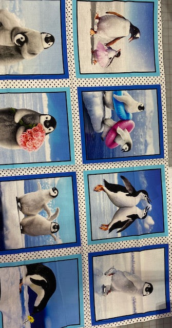 Panel -"Perky Penguins"  -Nursery Panel -  22"x 44"- 100% Cotton