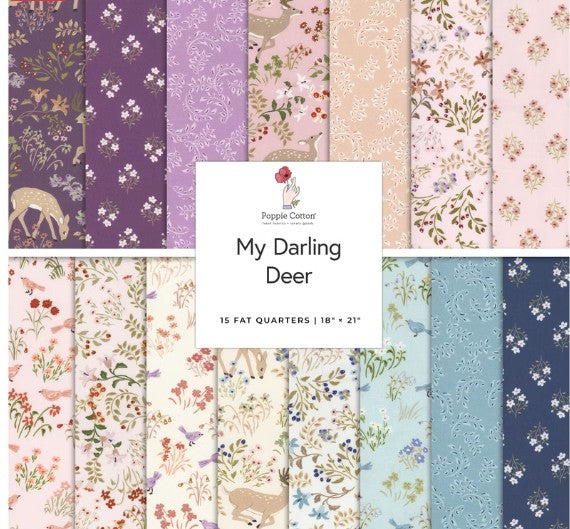 Poppie Cotton -Fat Quarter Bundle - "My Darling Deer" -  18"x 21" -15 pcs