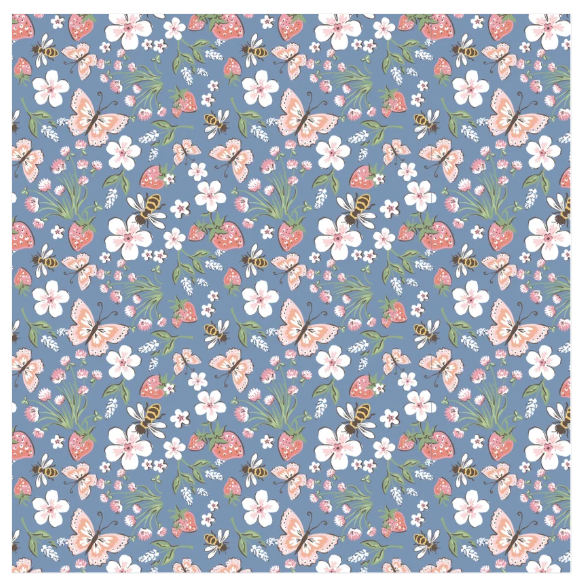 44" Poppie Cotton -"Honeybee Meadow"- Blue - 100% Cotton