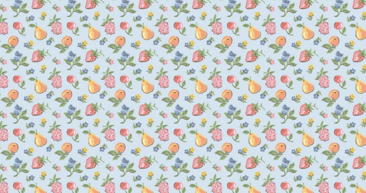 44" Poppie Cotton -"U-Pick_Fruit"- Blue - 100% Cotton