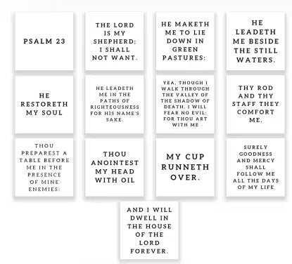 Psalm 23 Bible Verses - 3.5"x 3.5"- 13 pcs  100%-cotton quilting squares