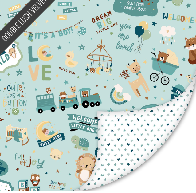 58"  - Riley Blake - Double Lush Velvet - "Baby Boy" - 95% polyester, 5% Spandex