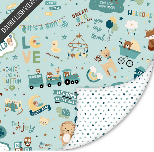 58"  - Riley Blake - Double Lush Velvet - "Baby Boy" - 95% polyester, 5% Spandex
