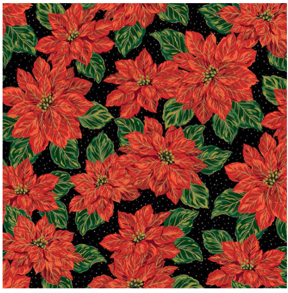44"  - Riley Blake -  " Poinsettias at Christmas Main Black Foil"  -  100% Cotton