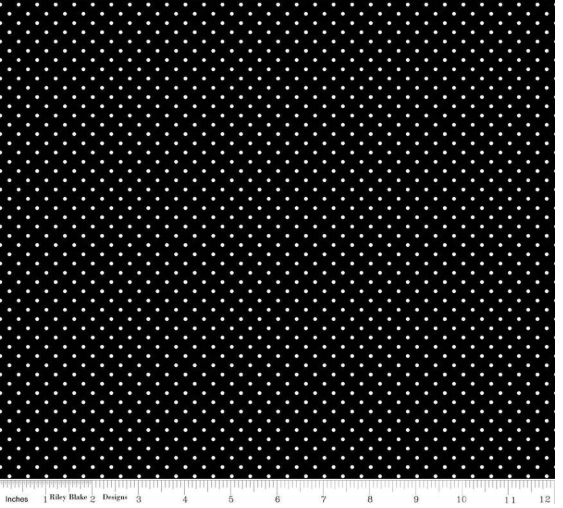 44"  - Riley Blake - "Swiss Dots - White on Black" -  100% Cotton