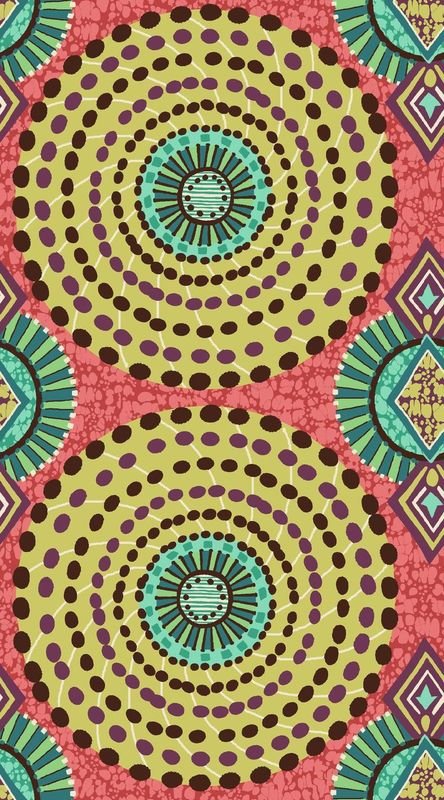 60" -Global Circles Metallic - Red/Green  - 100% Cotton