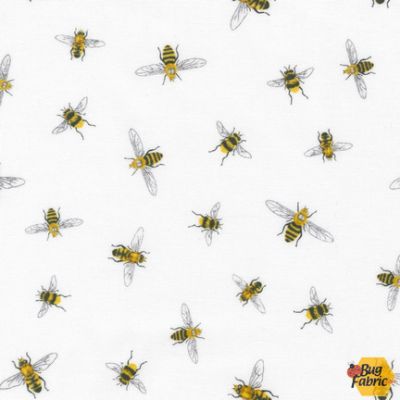 44"- Robert Kaufman  "Bees on White" - 100% Cotton