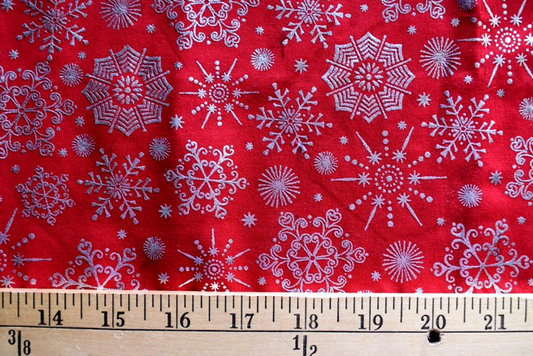 44"  - "Red Metallic Snowflakes" - 100% Cotton