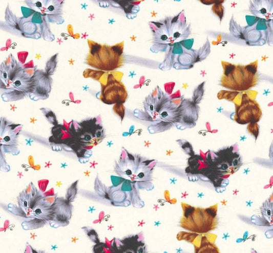 44"  - Michael Miller - Retro Kitties -  "Cream" - 100% Cotton