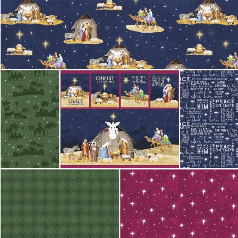 Riley Blake - Come Let Us Adore Him 1 Yard Bundle Navy, 6pcs