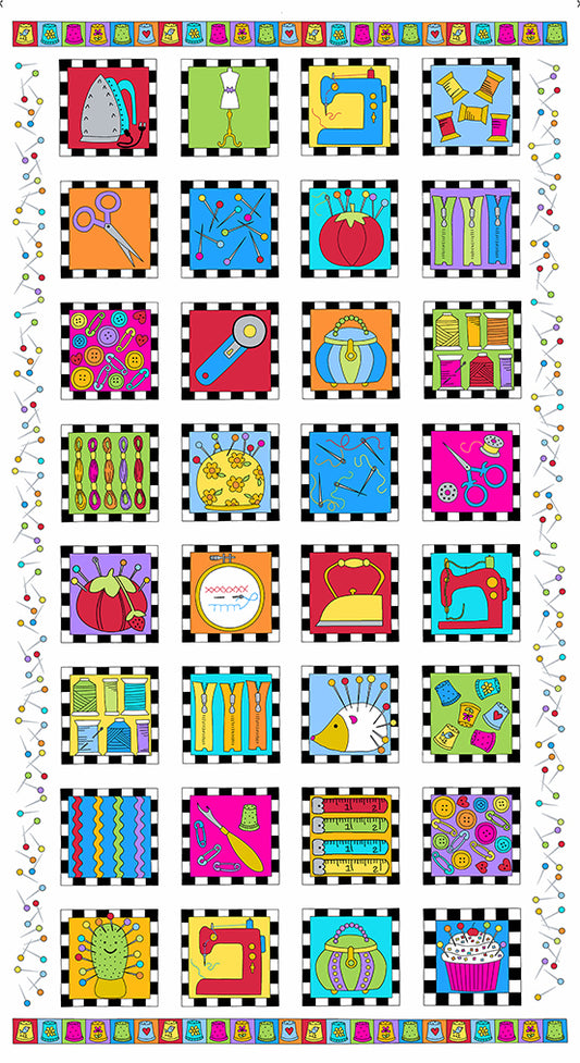 Panel -"Sew Happy"  - Andover Fabrics-  22"x 44"- 100% Cotton