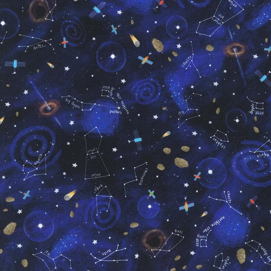 44"-Robert Kaufman- "Space Adventure" - Blue - 100% Cotton