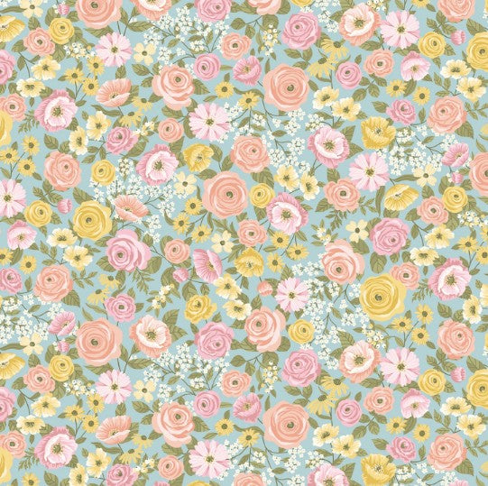 44"  - Studio e -  "Serene Blue Multi Floral" -  100% Cotton