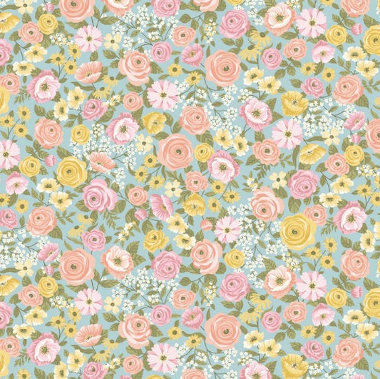 44"  - Studio e -  "Serene Blue Multi Floral" -  100% Cotton