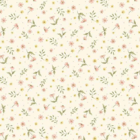 44"  - Studio e -  "Warm White Mini Wildflowers" -  100% Cotton