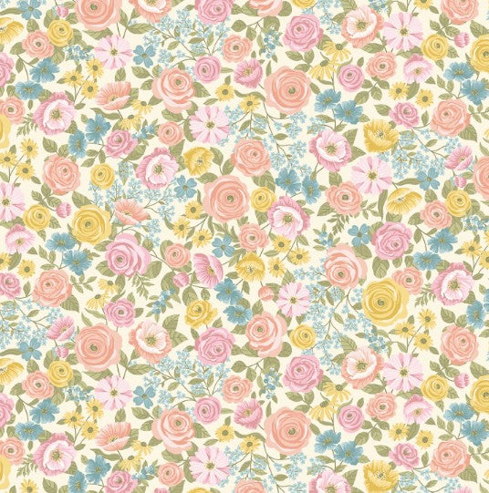 44"  - Studio e -  "Warm White Multi Floral" -  100% Cotton