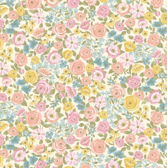 44"  - Studio e -  "Warm White Multi Floral" -  100% Cotton