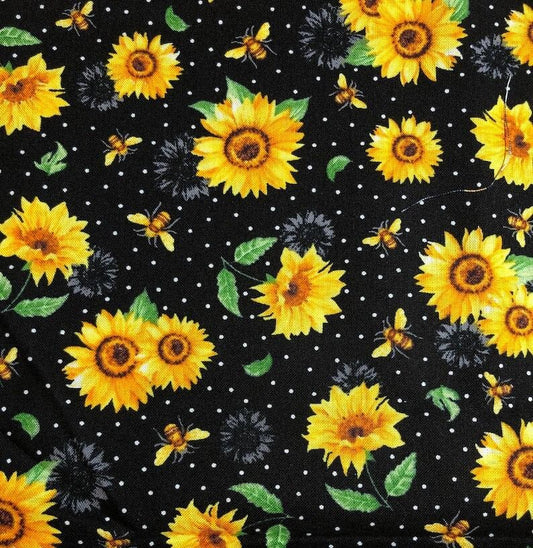 44" - "Sunflowers and Bees" - 100% Cotton