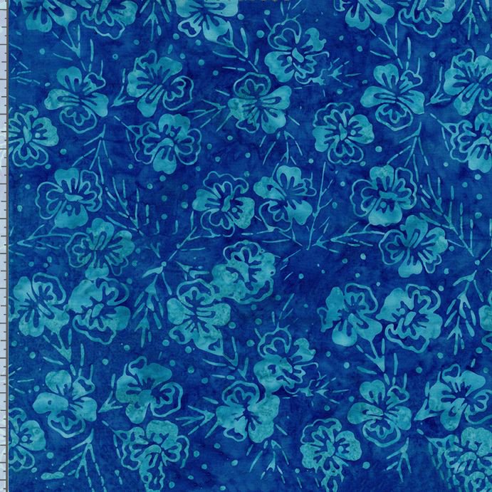 44"  - Timeless Treasures -  Batik  "Painted Flowers - Blue" -  100% Cotton