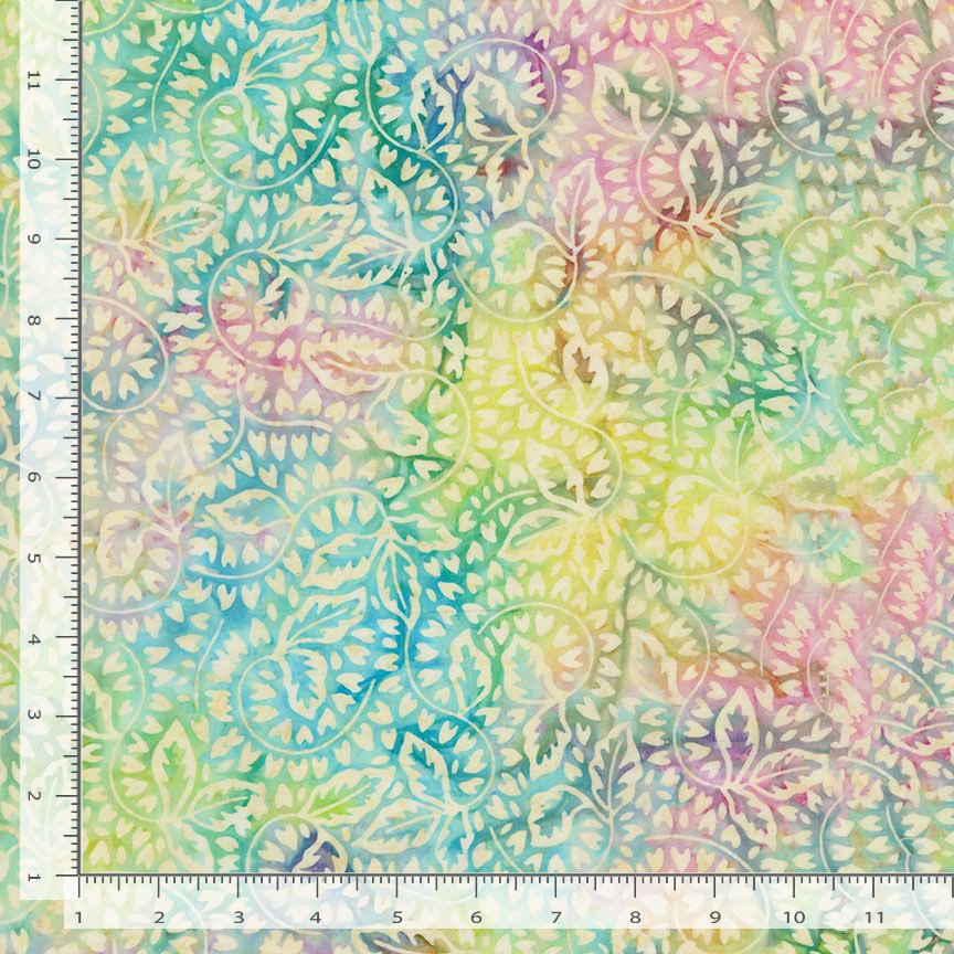 44"  - Timeless Treasures -  Batik  "Curved Twig Leaves - Pastel" -  100% Cotton
