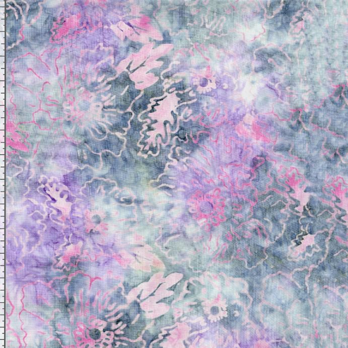 44"  - Timeless Treasures -  Batik  "Floral Patch - Mauve" -  100% Cotton