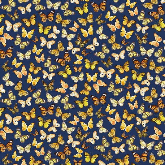 44"  -Timeless Treasures  -"Butterflies" Navy - 100% Cotton