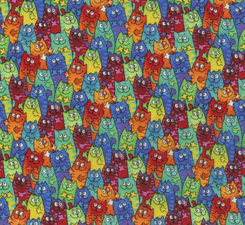 44"-Tie Dye Packed Cats -100% cotton