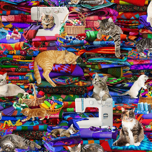 44" Timeless Treasures "Cats on Quilts" - 100% Cotton