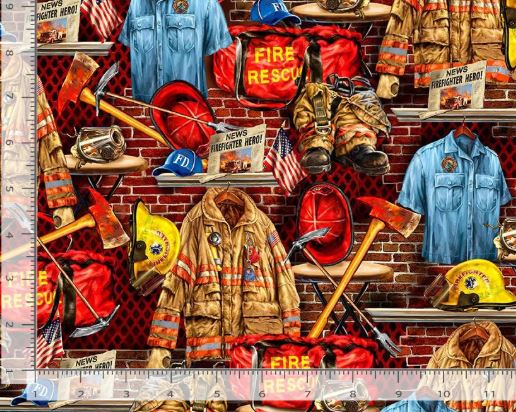 44"-Timeless Treasures "Firefighter, Rescue Equipment"-100% cotton