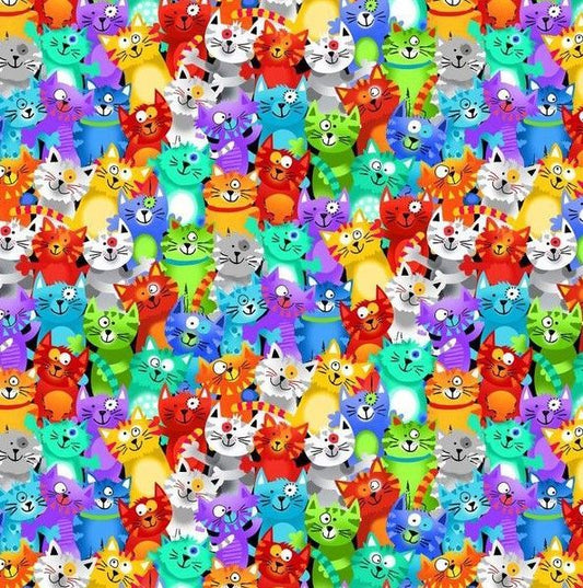 44" Timeless Treasures "PACKED RAINBOW CATS" - 100% Cotton