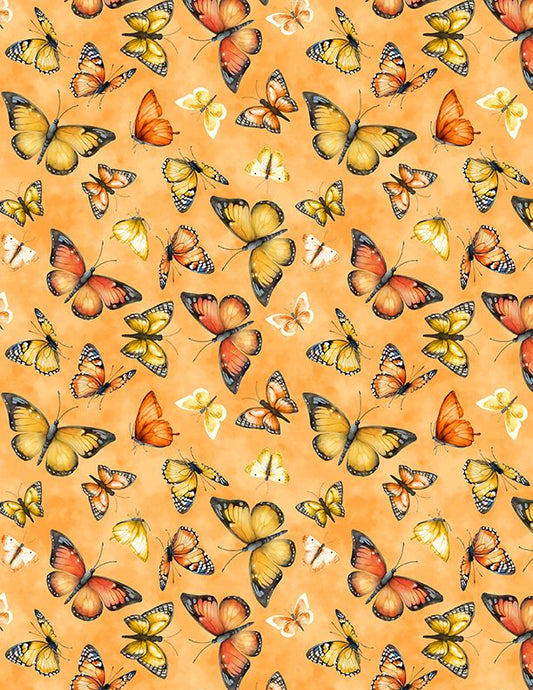 44"- Wilmington Prints  "Butterflies" - Orange - 100% Cotton
