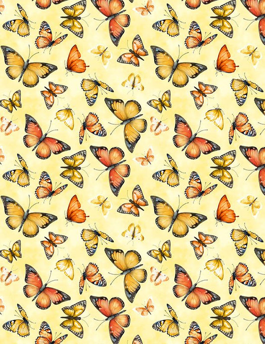 44"- Wilmington Prints  "Butterflies" -  Yellow - 100% Cotton