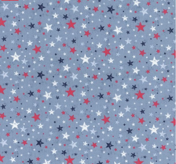44"- Wilmington Prints  "Founding Glory - Tossed Stars" - Med Blue - 100% Cotton
