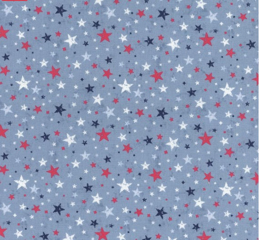 44"- Wilmington Prints  "Founding Glory - Tossed Stars" - Med Blue - 100% Cotton